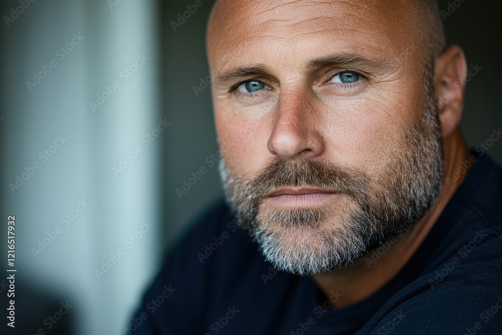 A close-up portrait of a mature man with striking blue eyes and a well-groomed beard, conveying confidence and depth in his expressions against a neutral background. A close-up portrait of a mature man with striking blue eyes and a well-groomed beard, conveying confidence and depth in his expressions against a neutral background.