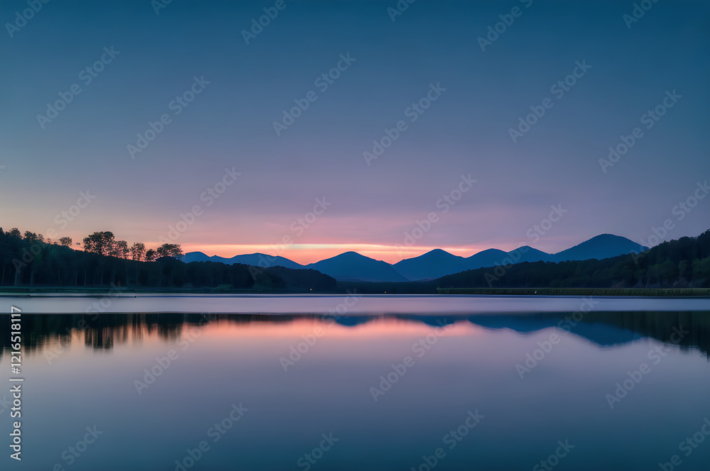 Fototapeta premium 静かな湖の夕暮れ
