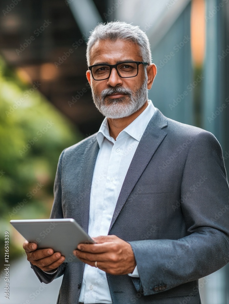 Business Professional Standing with Tablet