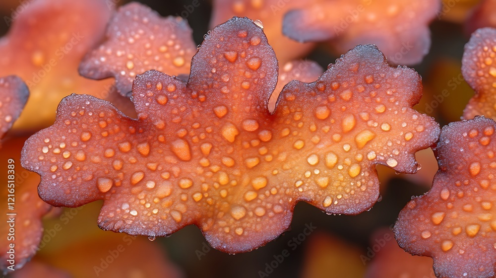 Dewdrops on Orange Leaf Cluster Macro Photography Dewdrops on Orange Leaf Cluster Macro Photography
