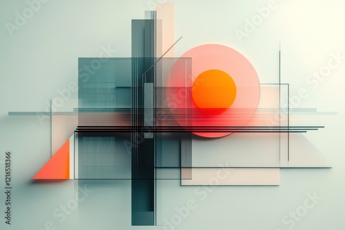 Geometric shapes and lines in a harmonious color palette, with smooth transitions and balanced patterns creating a modern, abstract design photo