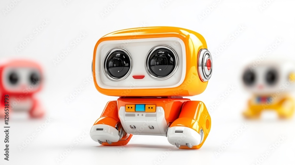 Fototapeta premium Friendly Toy Robot Character on White Background. Generative AI