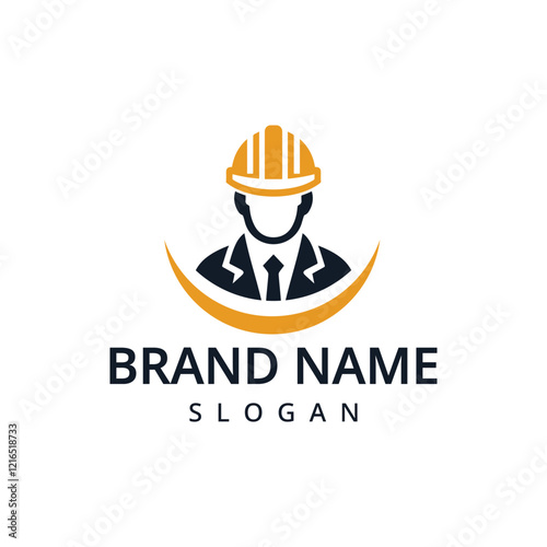 Construction worker logo design. Real estate construction and engineering project vector design