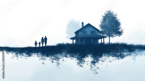 Family lawyer simple layout graphic with home and family members in a serene setting