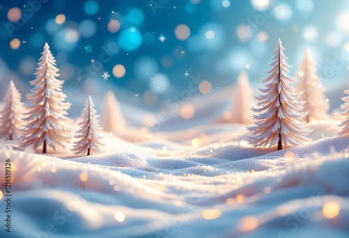 Snowy Winter Wonderland: Enchanting Fir Trees in a Serene, Sparkling Landscape photo