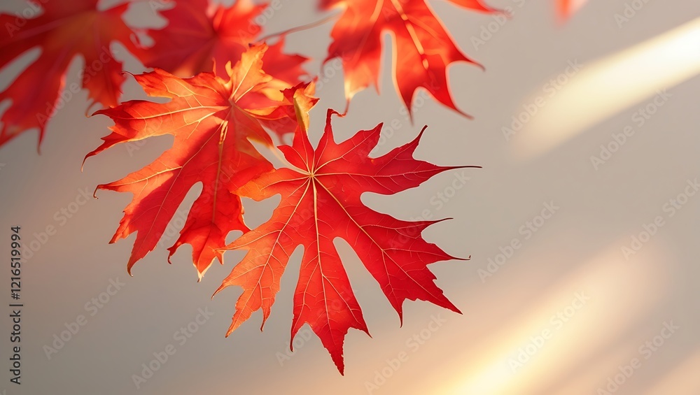 Vibrant Red Maple Leaves Illuminated By Sunlight Vibrant Red Maple Leaves Illuminated By Sunlight