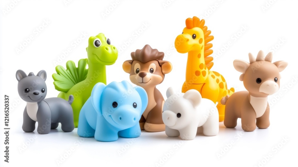 Naklejka premium Bright and fun animal toy figures isolated on white background playful learning. Generative AI