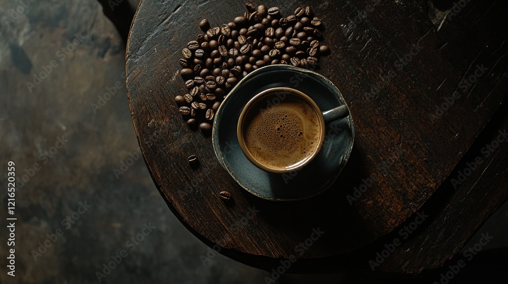 Coffee Cup and Beans on Table Coffee Cup and Beans on Table