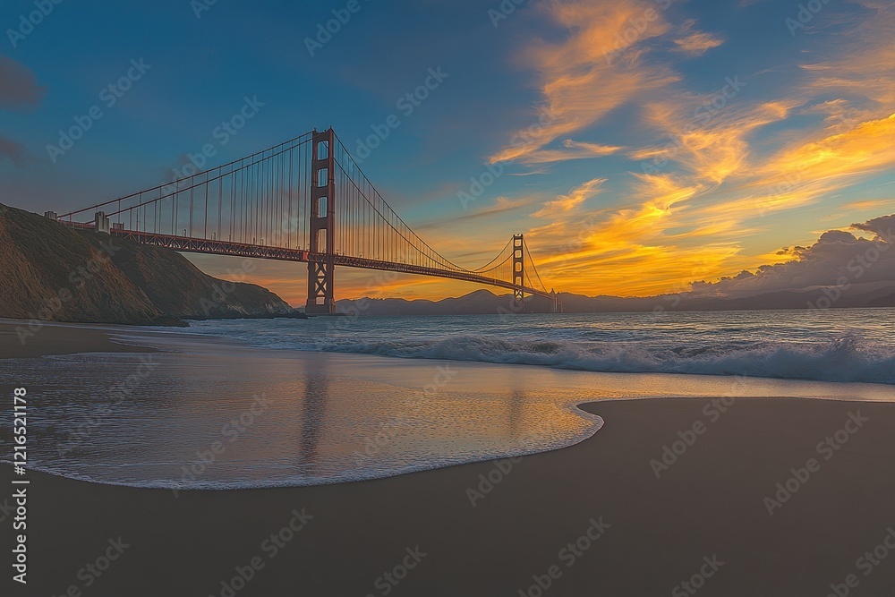 Golden Gate Bridge sunrise beach waves ocean Golden Gate Bridge sunrise beach waves ocean