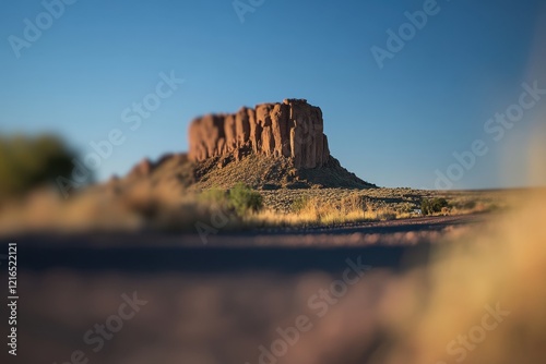 Desert mesa sunrise, road foreground, travel, nature