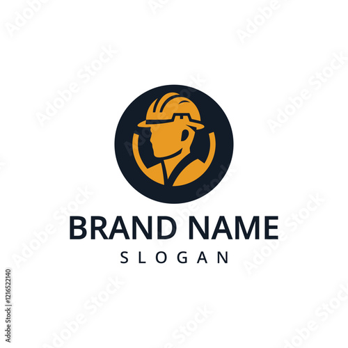 Construction worker logo design. Real estate construction and engineering project vector design