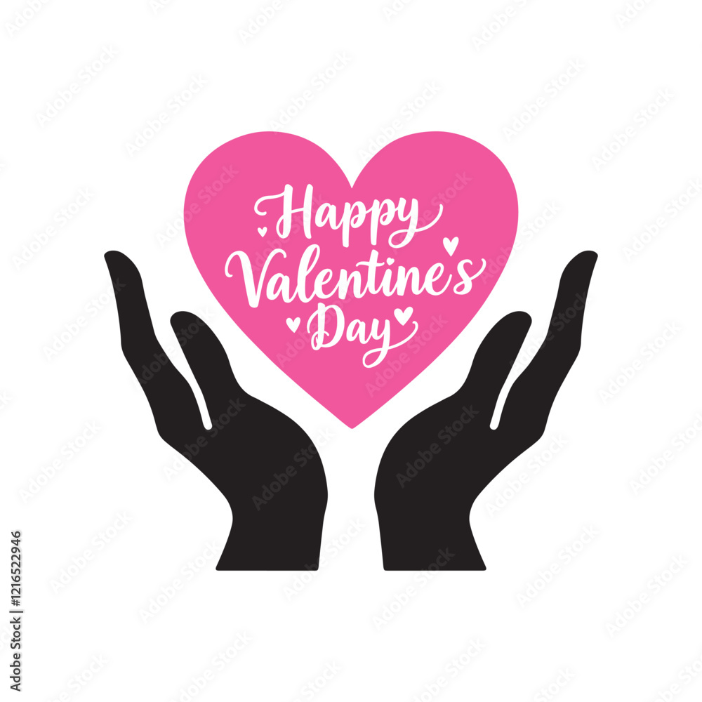 happy valentine’s day typography with hands holding a heart happy valentine’s day typography with hands holding a heart