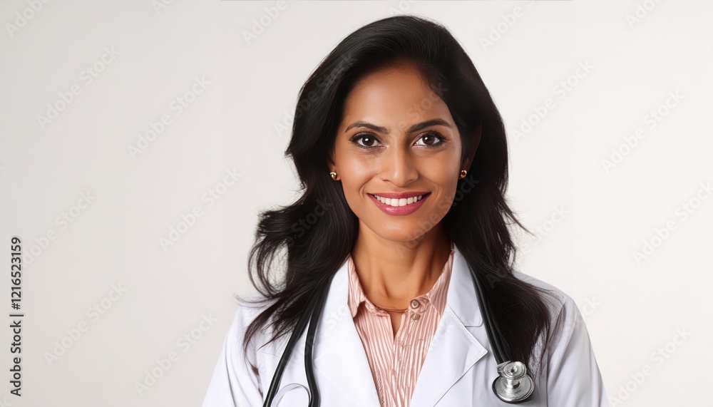 Happy Indian Female Doctor Pointing at Copy Space - Medical Professional Happy Indian Female Doctor Pointing at Copy Space - Medical Professional
