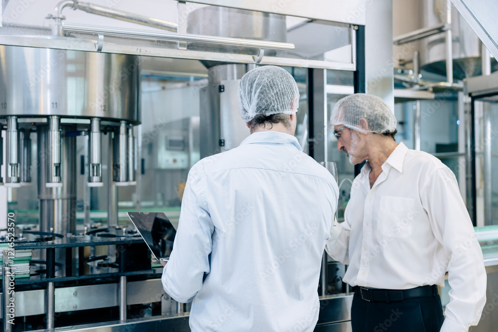 Obraz premium professional engineer technician man service check machine in drink factory for quality standard