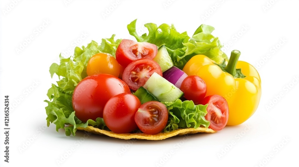 Fresh Fast Food Taco Salad with Vegetables Isolated on White. Generative AI Fresh Fast Food Taco Salad with Vegetables Isolated on White. Generative AI