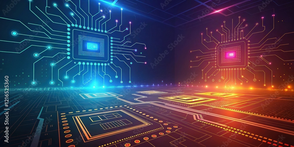 Fototapeta premium Futuristic Circuit Board, Digital Tech Background - AI & Machine Le.