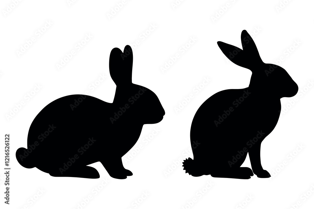 Fototapeta premium silhouette of two rabbits facing each other illustration