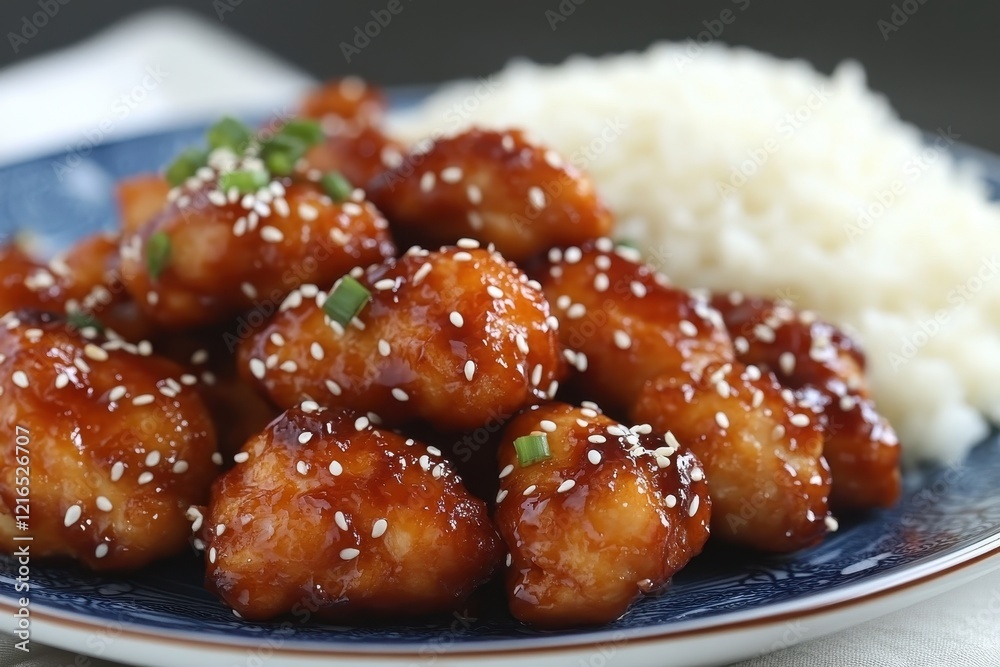 Sesame Chicken Rice Dish Studio Shot Sesame Chicken Rice Dish Studio Shot