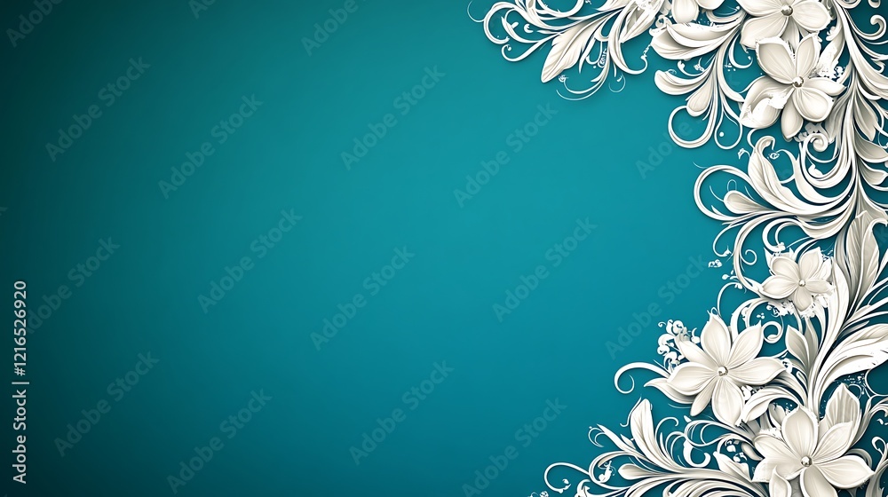 Naklejka premium White Floral Design on Teal Background