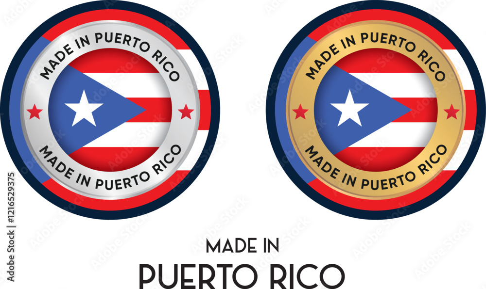 Made in Puerto Rico. Premium labels, stickers, pointer, badge and symbol of Puerto Rico flag icon. Collection vector illustration Made in Puerto Rico. Premium labels, stickers, pointer, badge and symbol of Puerto Rico flag icon. Collection vector illustration