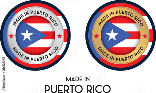 Made in Puerto Rico. Premium labels, stickers, pointer, badge and symbol of Puerto Rico flag icon. Collection vector illustration