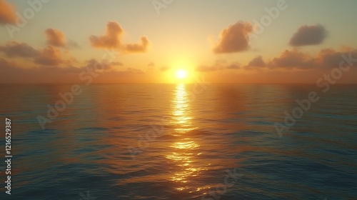 Golden sunset over calm ocean.