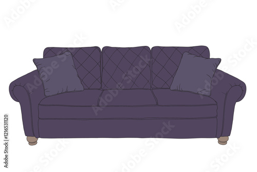 Soft sofa isolated on white background. Furniture item for home, hotel and office.