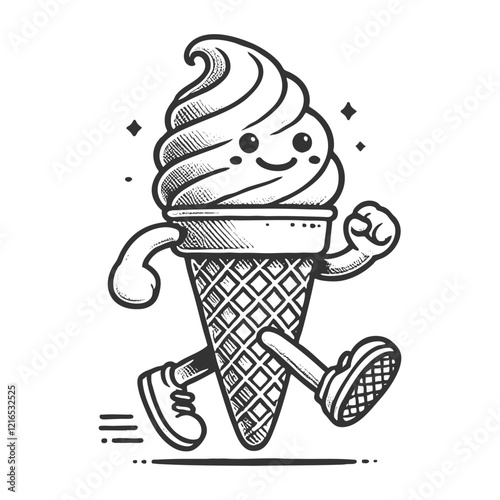 Running Ice Cream Cone Character engraving vector