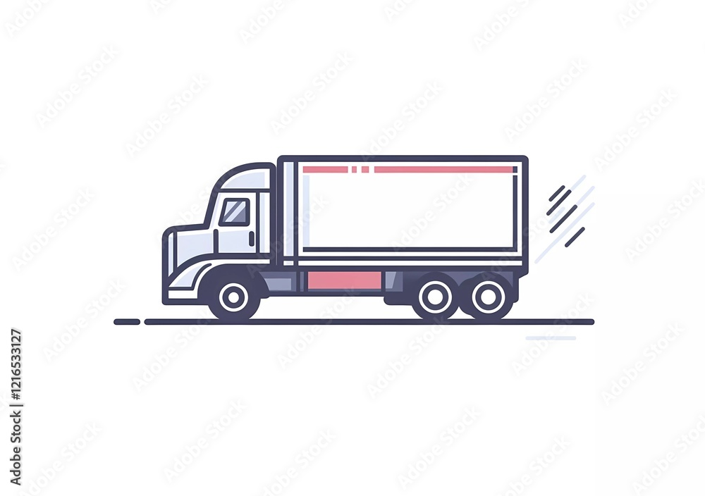 Super simple line vector icon of a truck moving fast, on a white background, in a minimalistic style, with thin black lines. Super simple line vector icon of a truck moving fast, on a white background, in a minimalistic style, with thin black lines.