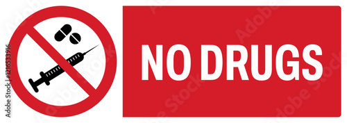 ISO prohibition safety signs uppercase text_no drugs_landscape size 1/2 a4,a3,a2,a1	 
