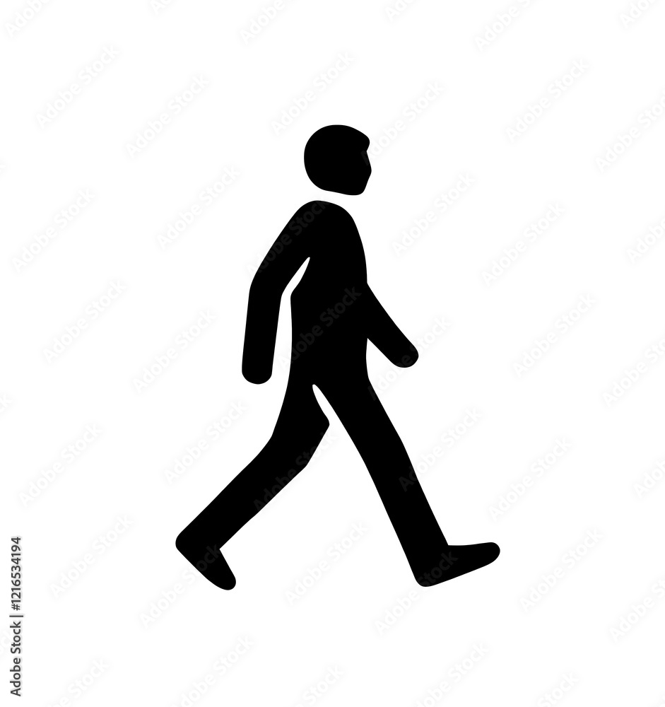 Walking man icon, simple flat style illustration with black color and white background, vector, SVG. Minimalistic design, simple shapes, rounded outline Walking man icon, simple flat style illustration with black color and white background, vector, SVG. Minimalistic design, simple shapes, rounded outline
