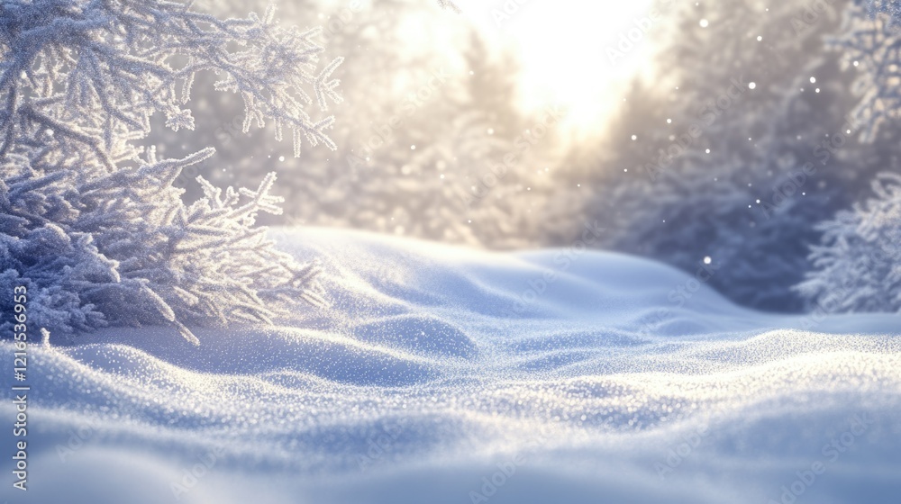 Peaceful Winter Scene with Snowy Trees and Sunlight Peaceful Winter Scene with Snowy Trees and Sunlight