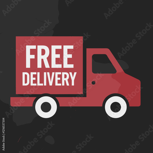 Red Free Delivery Truck Icon on Black Background