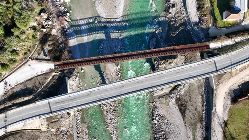 Wallpaper Mural Top down aerial view of a road bridge over the river Torontodigital.ca