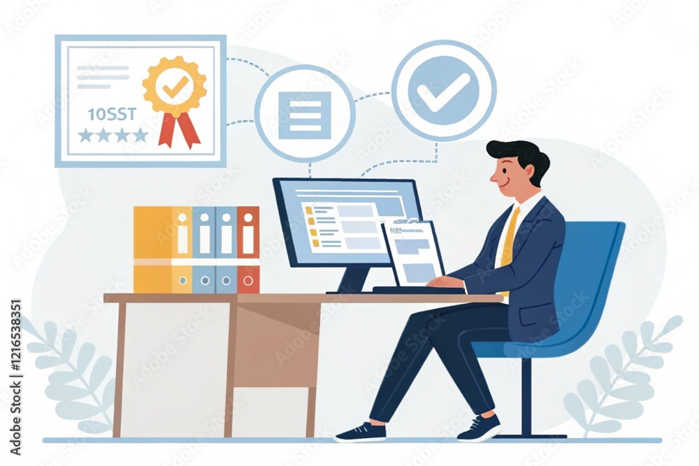 Digital ISO certification and compliance management, Business professional managing ISO certification and compliance using digital tools, focusing on quality assurance and documentation processes Digital ISO certification and compliance management, Business professional managing ISO certification and compliance using digital tools, focusing on quality assurance and documentation processes