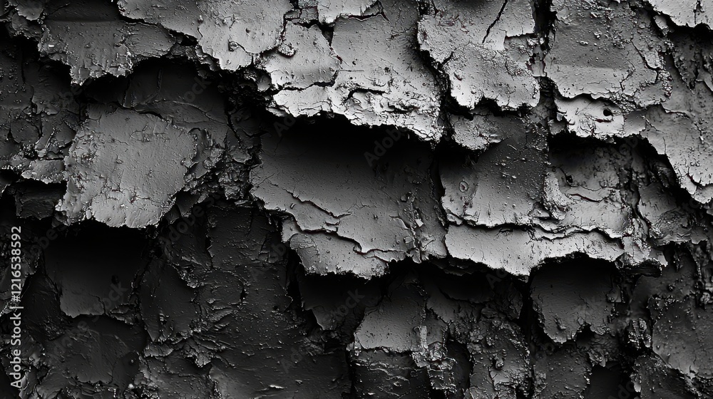 Obraz premium Abstract textured layered black surface with cracked paint