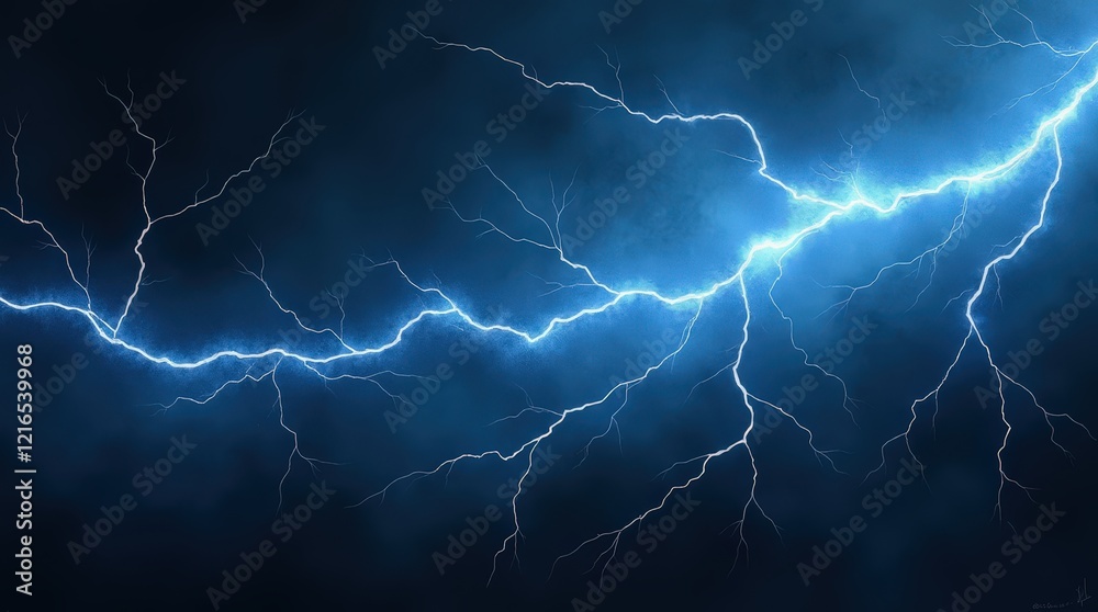 Striking visual of a lightning storm with jagged blue and white streaks Striking visual of a lightning storm with jagged blue and white streaks