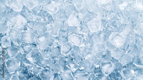 Close-up of clear ice cubes in a cool arrangement
