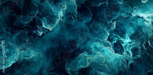 Profundas Formas Abstractas en Azul y Turquesa con Efecto de Humo - Textura Fluida y Misteriosa en Movimiento