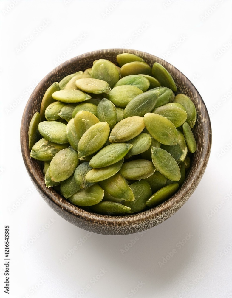 Fresh organic green pumpkin seeds on white background Fresh organic green pumpkin seeds on white background