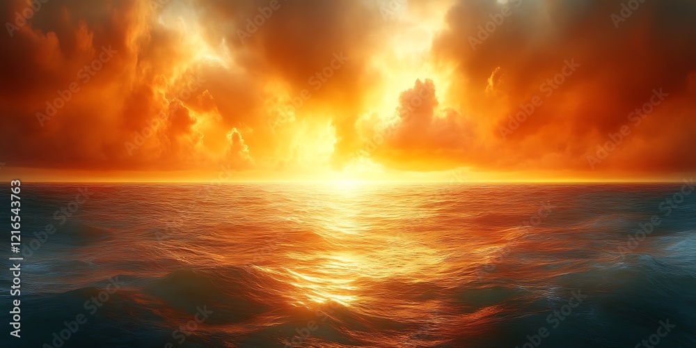 Obraz premium Fiery sunset over dramatic ocean.