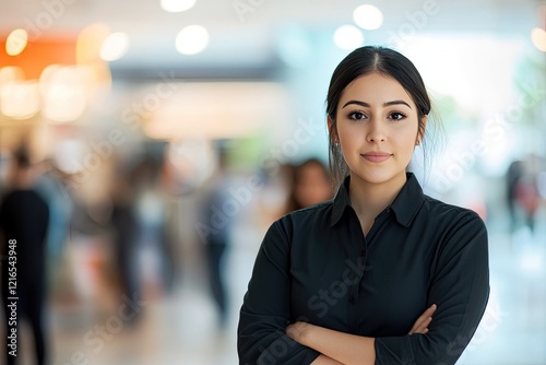 Confident woman stands with arms crossed, showcasing determinati photo