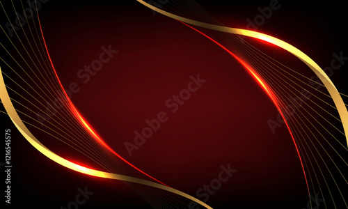 Abstract gold lines wave curve luxury on dark red background vector