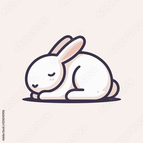 Sleeping Bunny Illustration: An adorable illustration of a white bunny rabbit curled up asleep, exhibiting peaceful serenity.