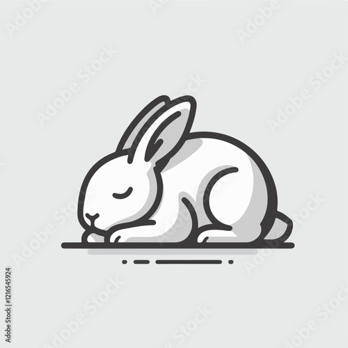 Sleeping Bunny: A minimalist line art illustration of a cute, white bunny rabbit peacefully sleeping. Perfect for children's books, websites, or designs needing a touch of gentle charm. 