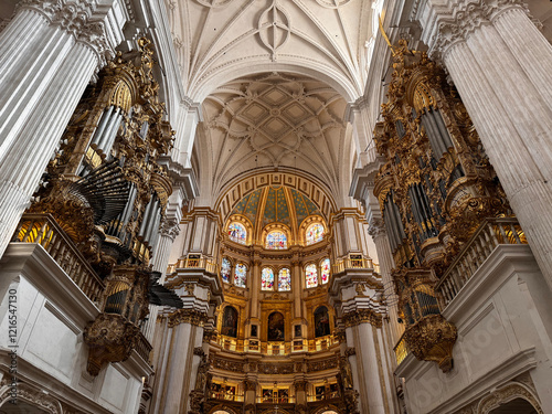 Interior view of the Metropolitan Cathedral-Basilica of the Incarnation located in the city of Granada, Spain. It is the main church of the city.
