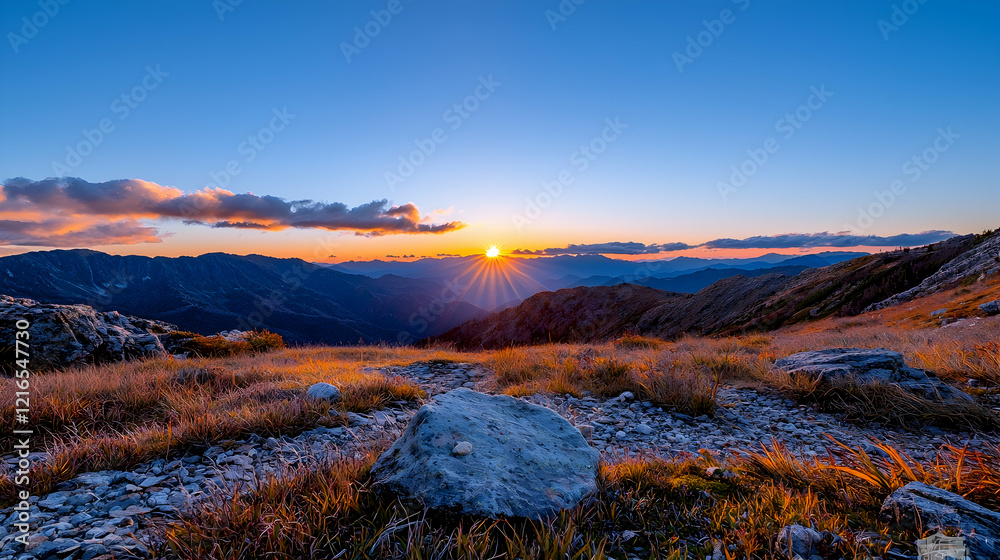 Majestic Mountain Sunset Panorama with Autumnal Hues Majestic Mountain Sunset Panorama with Autumnal Hues