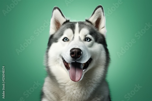 siberian husky smile happy cute isolated green pastel background