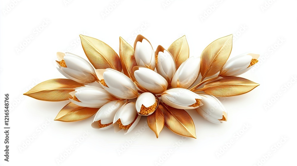 Fototapeta premium Isolated on white background, organic rice germ with golden husks, symbolizing healthy nutrition, super detail, advertising quality, ultra-realistic lighting