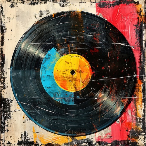Vibrant Pop Art Vinyl Records with Grunge and Graffiti Elements for Creative Projects